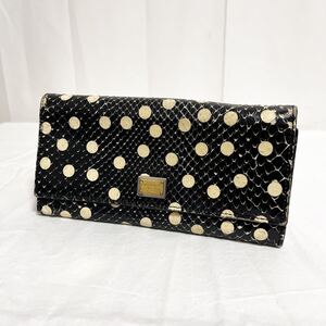 和554★ DOLCE&GABBANA ドルチェ&ガッバーナ レザー 長財布 ウォレット ドット パイソン型押し ブラック オフホワイト