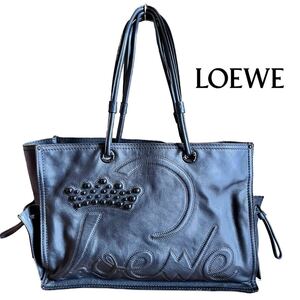 LOEWE ロエベ ショッパートート カーフレザー ブラック 黒 クラウンスタッズ レディース トートバッグ ショルダーバッグ 本革 肩がけ