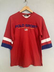 ★90s Polo Ralph Lauren ポロ ラルフローレン フットボールTシャツ 七分袖 POLO SPORT ポロスポーツ 星条旗 オールド OLD ナイガイ