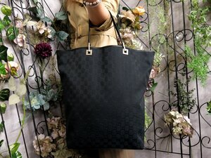 ●超美品●GUCCI グッチ●GGキャンバス カーフ レザー 本革●トート バッグ●黒●G金具●イタリア製●肩掛け●A4 収納 かばん●Js53294