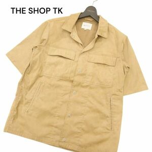 THE SHOP TK タケオキクチ 春夏 フェイク スウェード レザー★ 半袖 ワーク シャツ ジャケット Sz.M　メンズ　C4T05426_6#A