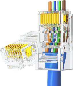 10個入 RJ45 コネクタ 貫通 CAT6 UTP (10個入) 保護カバー付【AMPCOM】lanコネクタ 貫通型 パススルー