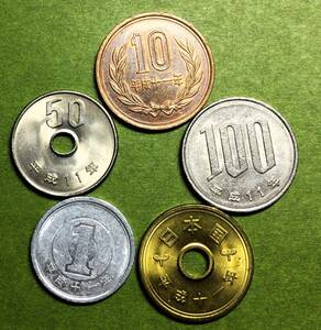 1653　【美品・５種セット】　平成11年　　100円硬貨/50円硬貨/10円青銅貨/５円黄銅貨/1円アルミ貨