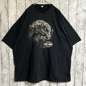 HARLEY DAVIDSON ハーレーダビッドソン Tシャツ ハーレーT イーグル 3XL 黒 ブラック 両面プリント US古着 アメカジ HTK3352