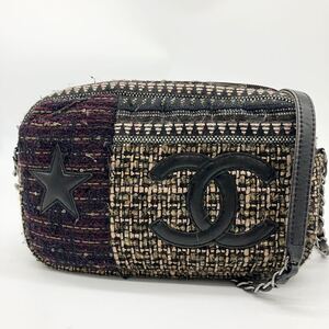 希少 美品 CHANEL シャネル パリダラス スター 星 ココマーク ツイード チェーンショルダーバッグ 