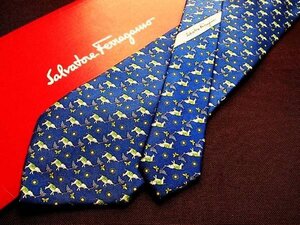 ♪2282D♪状態並品【象 ゾウ 蝶 ちょう 柄】フェラガモ【Ferragamo】ネクタイ