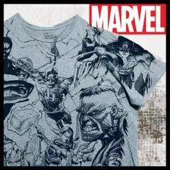 【MARVEL】マーベル　フロント総柄　Tシャツ　コットン90　オーバーサイズ