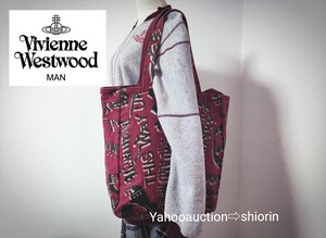 ヴィヴィアンウエストウッド マン キャンバス 大 ロゴ トートバッグ VivienneWestwood MAN 肩掛け バッグ 荷物がたっぷり入ります