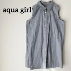 aqua girlアクアガールノースリーブシャツワンピース ブルー系