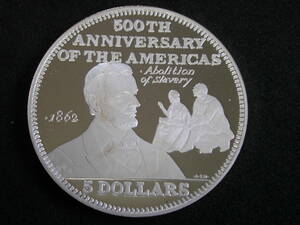 ★　1991年アメリカ発見５００年バハマ　５ドルプルーフ銀貨