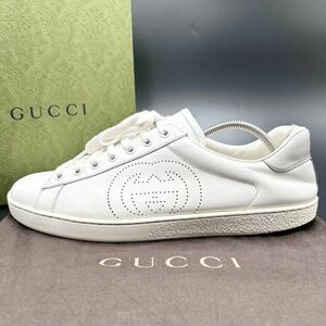 1円 【極上品】 GUCCI グッチ 【幻の逸品】 メンズ スニーカー ローカット シューズ 靴 エース インターロッキング ホワイト 白 8 27cm位