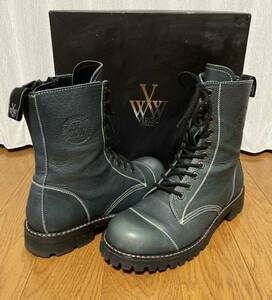 美品☆[VIRGO] 定価49,500 Militaria special boots 10ホール サイドジップ ミリタリーレザーブーツ 28.5 ネイビー ヴァルゴ