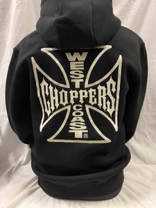 WEST COAST CHOPPERS フーディー 黒×シャンパンゴールド 刺繍 裏起毛 Lサイズ ウィメンズ ウエストコーストチョッパーズ ハーレー