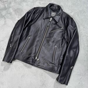 1円　極美品　 KADOYA カドヤ シングルライダースジャケット レザージャケット 牛革 レザー ブラック　LLサイズ 