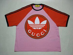 ★新品本物【グッチ・GUCCI】×アディダスadidasコラボ！ミケーレ手掛けるスペシャルなデカロゴゆったりラグラン半袖TシャツS/M-L程メンズ