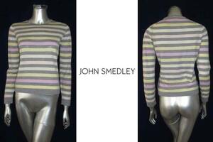 二点落札で送料無料！ JOHN SMEDLEY ジョンスメドレー　長袖 ニット ボーダー　グレー　ピンク　イエロー　サマーニット　綿 １００％