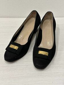 ◇フェラガモ パンプス スエード 6C ブラック Salvatore Ferragamo サルヴァトーレフェラガモ 約23.5㎝◇