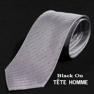 新品1円～★Black On TETE HOMME テットオム シルク絹100％ ネクタイ 織柄 ドット グレー 正規店本物◆3606◆