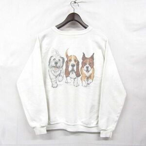 ★USA製★ サイズ L Hanes 犬 プリント スウェット シャツ トレーナー dog ラグラン スリーブ ホワイト ヘインズ 古着 ビンテージ 3MA3012