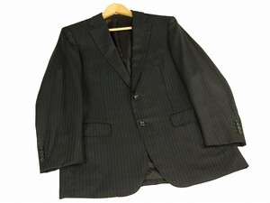 美品*BURBERRY LONDON バーバリー*三陽商会*艶濃グレー系ピンスト*伊製生地*メンズ*2釦*高級テーラードシングルジャケット*AB6-175*春秋冬