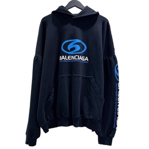 バレンシアガ BALENCIAGA Round Surfer Hoodie オーバーサイズ パーカー 761458 ブラック/ブルー コットン パーカー メンズ 中古