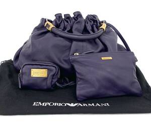 T11/068 EMPORIO ARMANI エンポリオ アルマーニ フラットポーチ付き ハンドバッグ キーリング付コインケース 2点セット パープル オレンジ