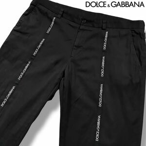 極美品/3Lサイズ●ドルチェ&ガッバーナ コットン パンツ スラックス ジャージ DOLCE&GABBANA ストレッチ ロゴ ラインテープ 黒 54 XXL