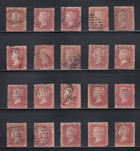 【イギリス(QV)】1854年～ペニーレッド（スター）使用済みクラシック切手20枚大量まとめてロット！希少！！(4JESLdJLVA)