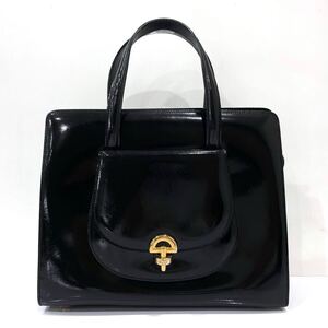 良品 CELINE セリーヌ 2WAY ハンドバッグ ゴールド金具 パテント レザー 黒 ブラック エナメル ショルダーバッグ ストラップ付き 送料無料