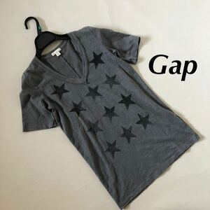 Gapギャップ　ダークグレー星柄スター柄　半袖TシャツVネックTシャツ レディーストップス サイズxxs Mサイズ程度