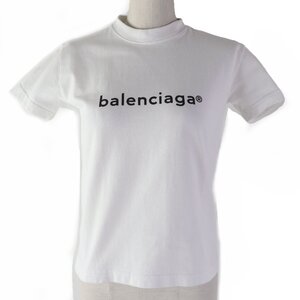 美品☆BALENCIAGA バレンシアガ 2020年製 612964 コットン100％ フロントロゴプリント 半袖Ｔシャツ ホワイト XS 正規品 レディース