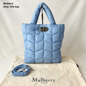 ■1円〜 ＜未使用!!＞■Mulberry マルベリー 2way レザー トートバッグ キルティング お洒落 普段使い 上品コーデ ブルー