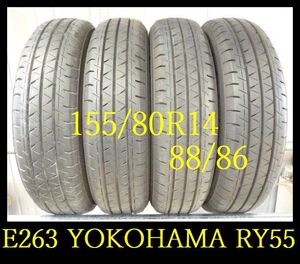 【E263】C510519 送料無料・代引き可　店頭受取可 2022年製造 約8.5部山 ◆YOKOHAMA BluEarth-Van RY55◆155/80R14 88/86LT◆4本