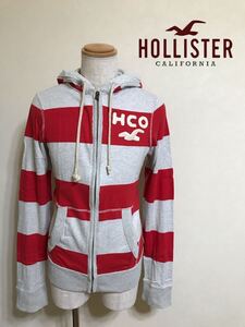 HOLLISTER ホリスター ボーダー ジップ スウェット パーカー フーディ サイズM 長袖 グレー