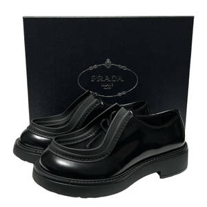 EH1）希少 23AW PRADA 受注会限定 オペークブラッシュドレザー レースアップ シューズ ブラック/ブラック size:26.5 /プラダ ラフシモンズ