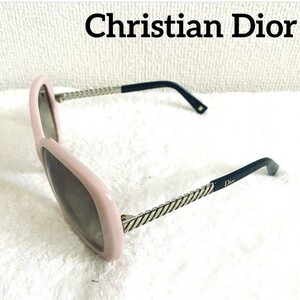 美品!! S66 Christian Dior クリスチャンディオール サングラス アイウェア ロゴ入り ティアドロップ ピンク× シルバー × ブラック