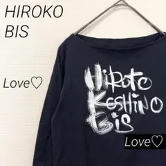 HIROKO BIS 七分袖シャツ カットソー ボートネック ロゴプリント 綿混