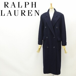 ヴィンテージ◆RALPH LAUREN ラルフローレン ウール バックベルト ダブル ロング コート 紺 ネイビー 9 国内正規品