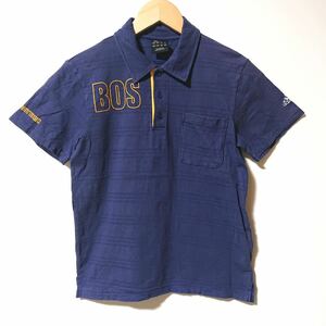 H8045gg adidas (アディダス) サイズS 半袖ポロシャツ ネイビー 紺色 メンズ 綿100% ボーダー 刺繍 オレンジ ロゴ マーク