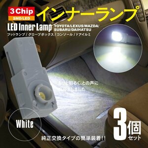 ネコポス限定送料無料★LED 3chip SMD インナーランプ ホワイト 3個 フットランプ グローブボックス コンソール ドアイルミ