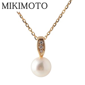 ミキモト ダイヤ パール ネックレス アコヤパール7.3mm 38cm K18YG 新品仕上げ済 MIKIMOTO【1777815632】