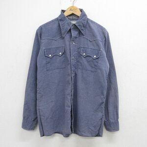 L/古着 長袖 ウエスタン シャツ メンズ 70s 紺 ネイビー 24sep28 中古 トップス