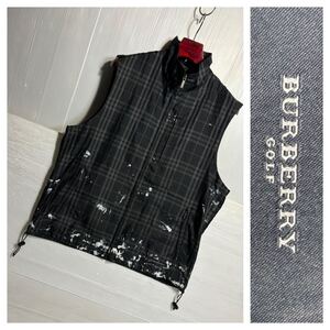 BURBERRY GOLF バーバリーゴルフ　三陽商会　黒　ノバチェック　シャドーチェック　ペンキスプラッシュ　ベスト　ジャケット　M