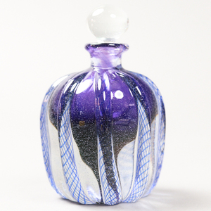 5pV7 ベネチアンガラス ムラノ Murano Glass アートガラス パープルレースガラス パフュームボトル 飾り瓶 10cm