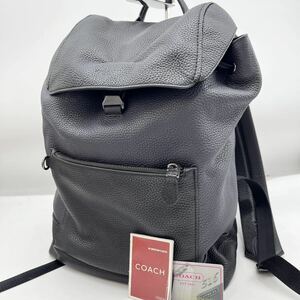 【未使用級】COACH リュック バッグパック 大容量 シボ革 フラップ ネイビー 紺 ロゴ型押し チャーム レザー バッグ メンズ ビジネス 