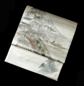 ■6720■　時代風景文　手描き　正絹染袋帯　美品