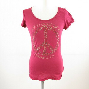 ジューシークチュール JUICY COUTURE カットソー Tシャツ 半袖 プリント ロゴ ラインストーン 赤 P *T688 レディース