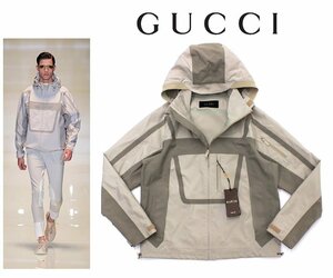 42万新品◆50=L◆GUCCI グッチ ライトベージュ系撥水加工シームレスジップアップブルゾン1円