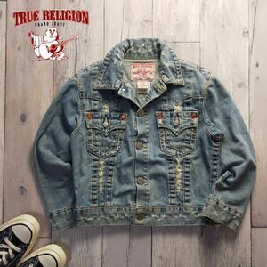 USA製☆TRUE RELIGION トゥルーレリジョン☆レディース デニム ジャケット Gジャン クラッシュ加工JIMMY （L) S1655