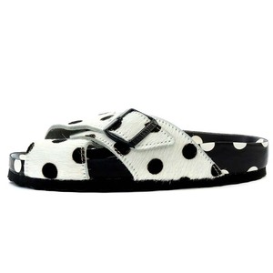 未使用品 マノロブラニク MANOLO BLAHNIK BIRKENSTOCK RODRA POLKA DOT サンダル フラット ドット柄 ハラコ 37 24cm 白 黒 1022962